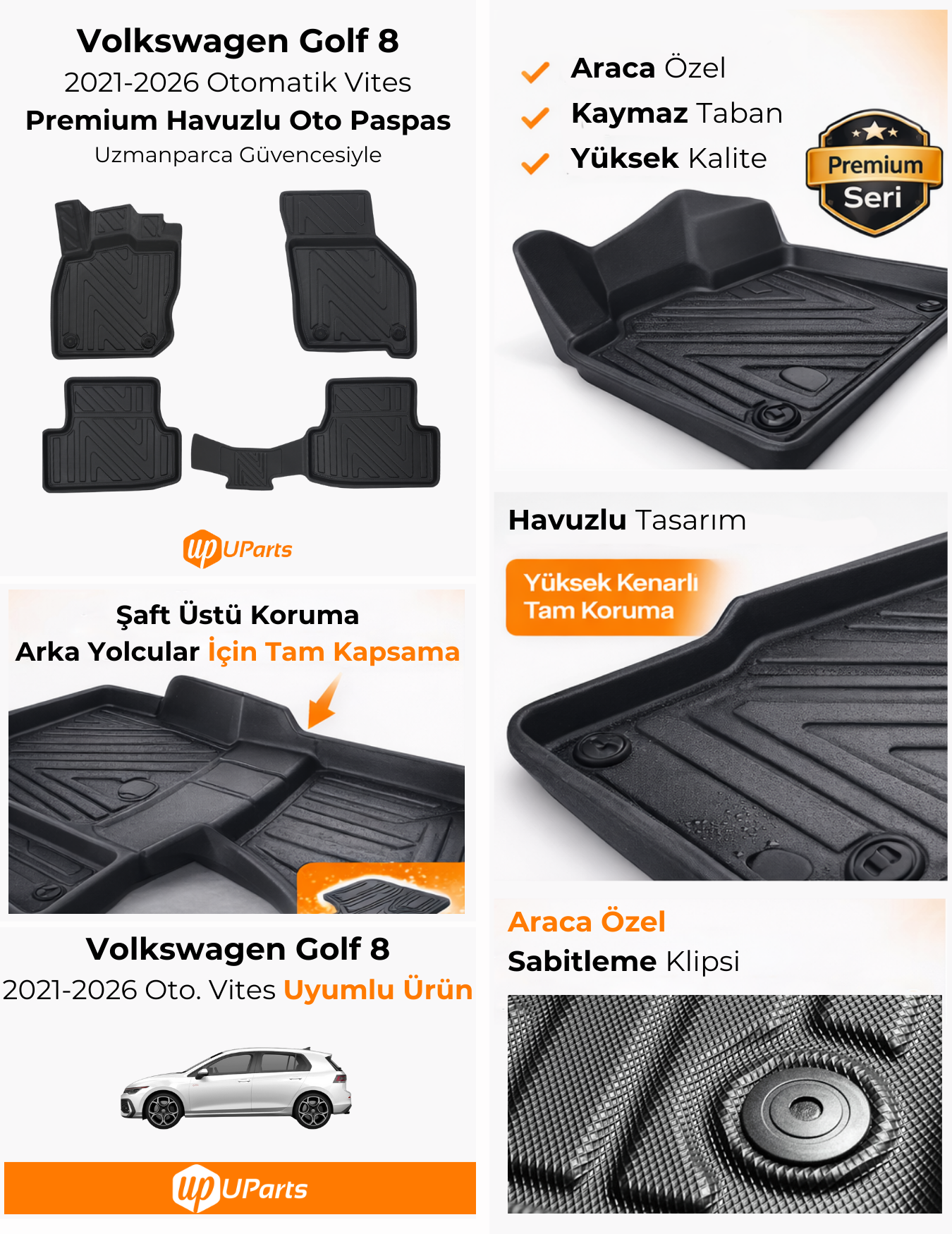 Volkswagen Golf 2021-2026 Otomatik Vites Havuzlu Paspas Takımı UParts