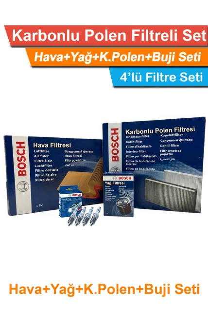 Volvo C30 1.6 Benzinli Bosch Filtre Bakım Seti 2007-2012 Hava+Yağ+Karbonlu-Polen+Buji-Seti