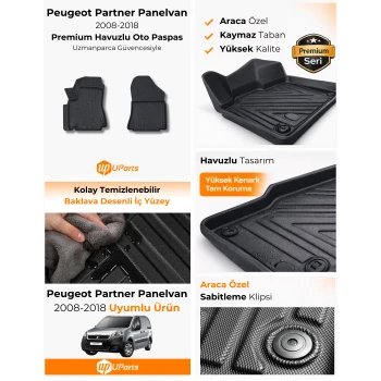 Peugeot Partner Panelvan 2008-2018 Havuzlu Paspas Takımı UParts