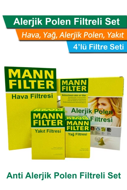 Mercedes E280 CDI W211 MANN Filtre Bakım Seti 2005-2009 Hava+Yağ+Yakıt+A.Alerjik Polen