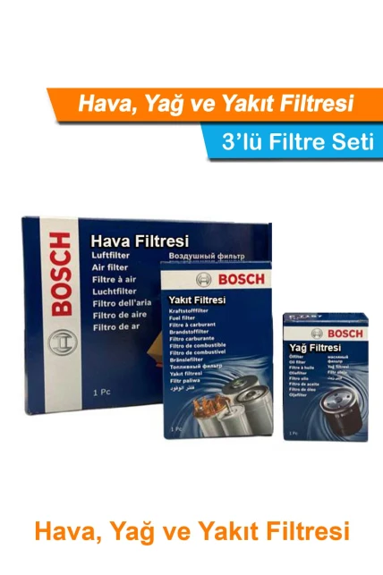 VW Transporter T4 2.5 TDI Bosch Filtre Bakım Seti 1997-2002 Hava+Yağ+Yakıt Filtresi