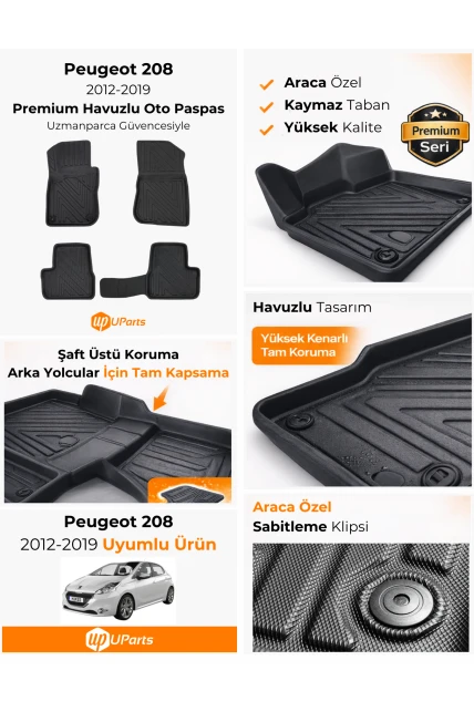Peugeot 208 2012-2019 Havuzlu Paspas Takımı UParts