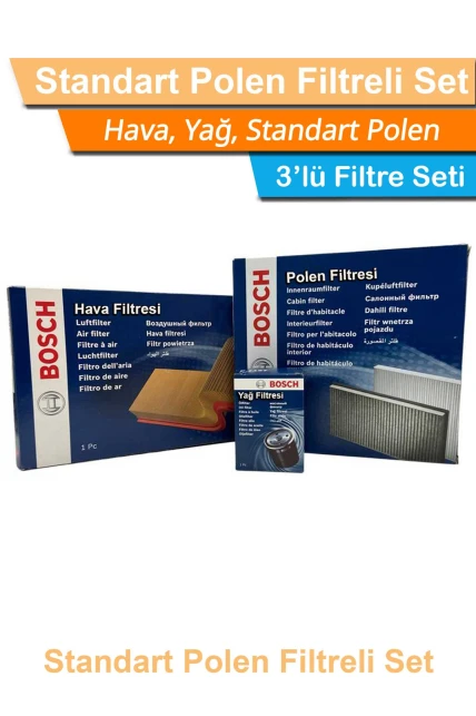 Ford Fiesta 1.4 TDCi Dizel Bosch Filtre Bakım Seti 2002-2011 Hava+Yağ+Standart Polen
