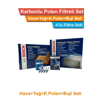 Ford Focus 1 1.6 Benzinli Bosch Filtre Bakım Seti 1998-2005 Hava+Yağ+Karbonlu Polen+Buji Seti