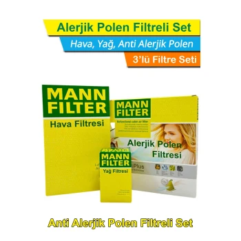 BMW 5 Serisi E60 5.20d N47 Motor MANN Filtre Seti 2008-2010 Hava+Yağ+A.Alerjik Polen