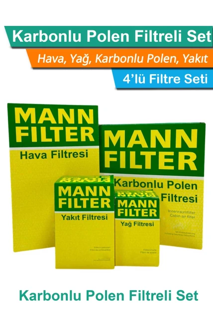 Puugeot Rifter 1.5 BlueHDI MANN Filtre Bakım Seti 2019 Sonrası Hava+Yağ+Yakıt+Karbonlu Polen