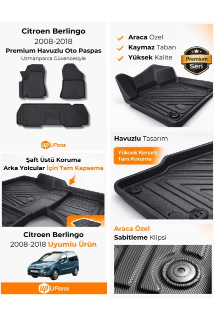 Citroen Berlingo 2008-2018 Havuzlu Paspas Takımı UParts