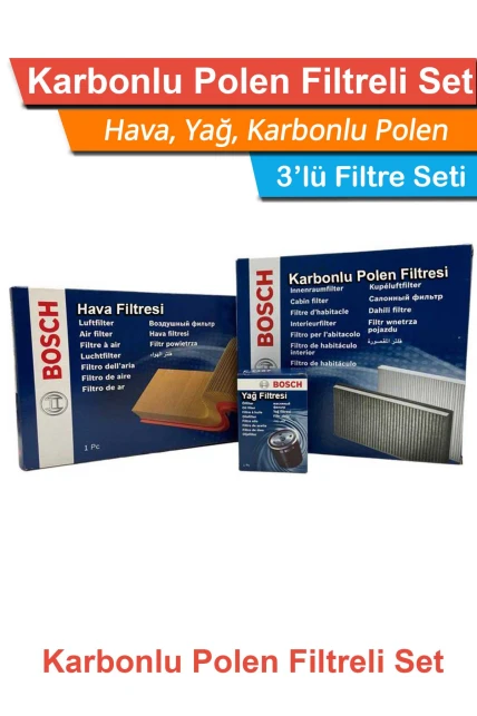 BMW 3 Serisi E90 3.25i Bosch Filtre Bakım Seti 2005-2011 Hava+Yağ+Karbonlu Polen