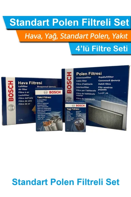 Audi A3 1.6 TDI Dizel Bosch Filtre Bakım Seti 2010-2012 Hava+Yağ+Yakıt+Standart-Polen