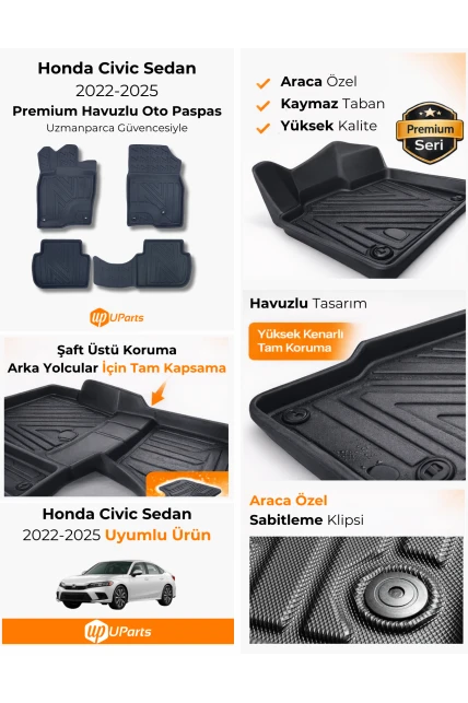 Honda Civic 2022-2025 Sedan Havuzlu Paspas Takımı UParts