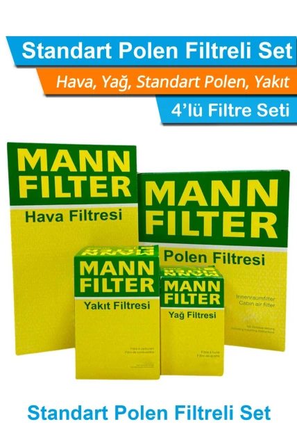 Peugeot 407 2.0 Benzinli MANN Filtre Bakım Seti 2005-2008 Hava+Yağ+Yakıt+Standart Polen