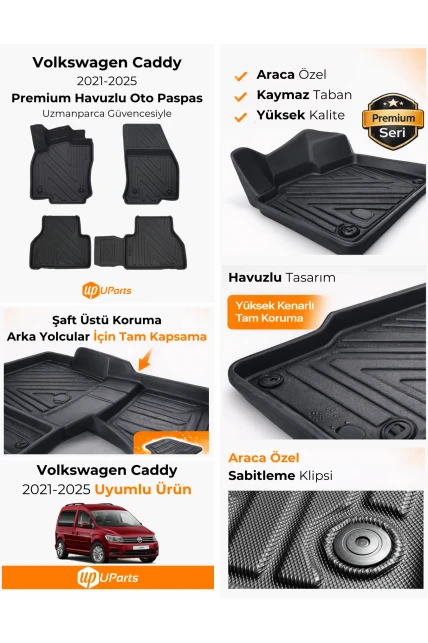 Volkswagen Caddy 2021-2025 Havuzlu Paspas Takımı UParts