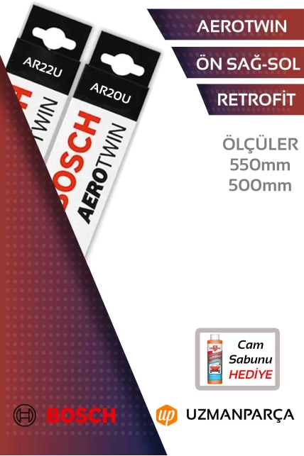 Renault Megane 1996-2003 Muz Tipi Aerotwin Retrofit Ön Silecek Takımı Bosch AR22U+AR20U