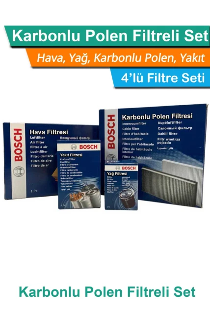 Peugeot 2008 1.6 e-HDI Dizel Bosch Filtre Bakım Seti 2013-2017 Hava+Yağ+Yakıt+Karbonlu Polen