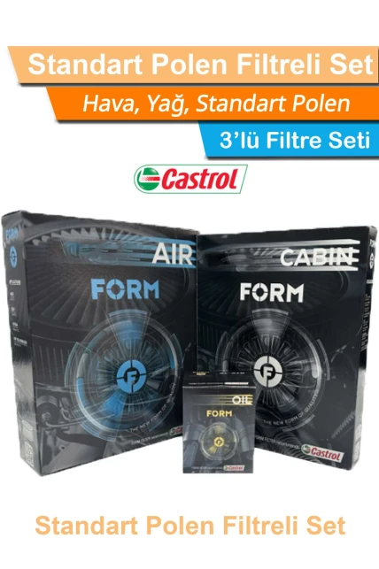 Audi A3 1.6 TDI Dizel CASTROL FORM Filtre Bakım Seti 2010-2012 Hava+Yağ+Standart Polen