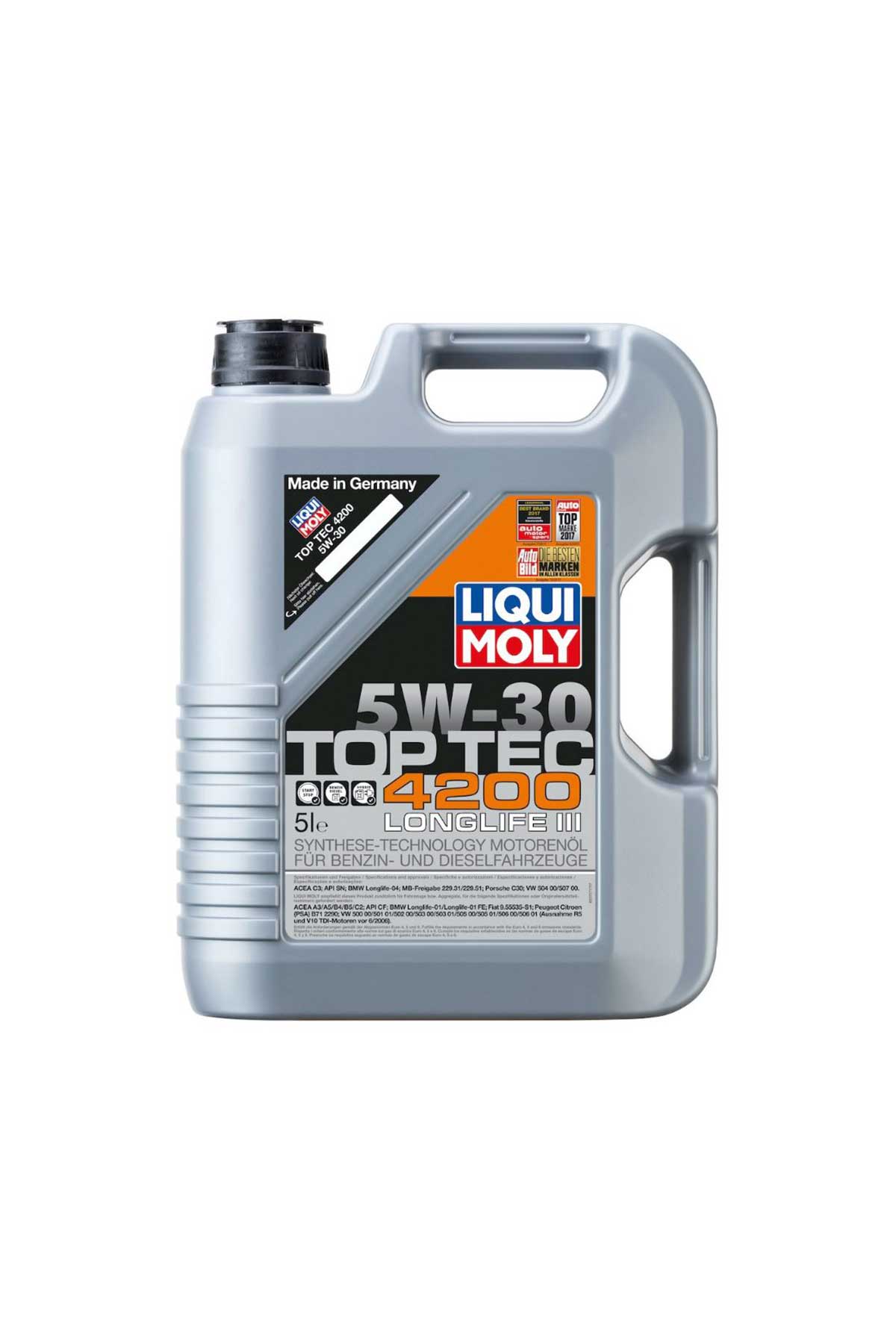 LIQUI MOLY 5W30 Motor Yağı Tam Sentetik Top Tec 4200 5 Litre 8973 Üt:08/2023